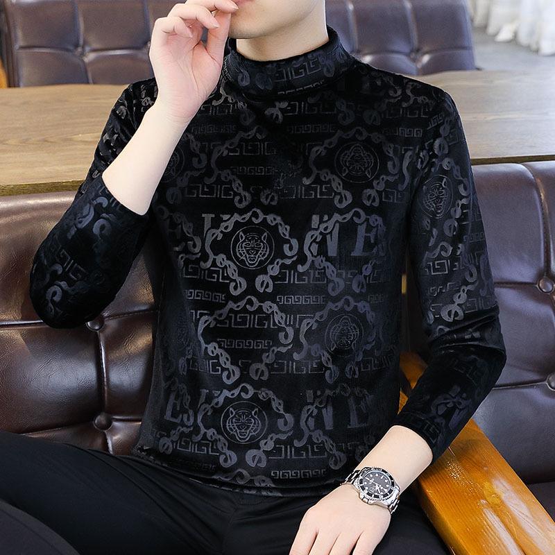 VantaGoods Trendy gouden fluwelen sweatshirt met lange mouwen voor heren - dik, warm, herfst/winter T-shirt met halfhoge kraag L (115-125 jin)