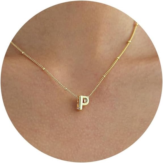 Bubble Letter Necklace Gold, Dainty Initial Necklaces for Women 14K Gold Plated Small A to Z Name Necklace Personalized Simple Initial Pendant Cute