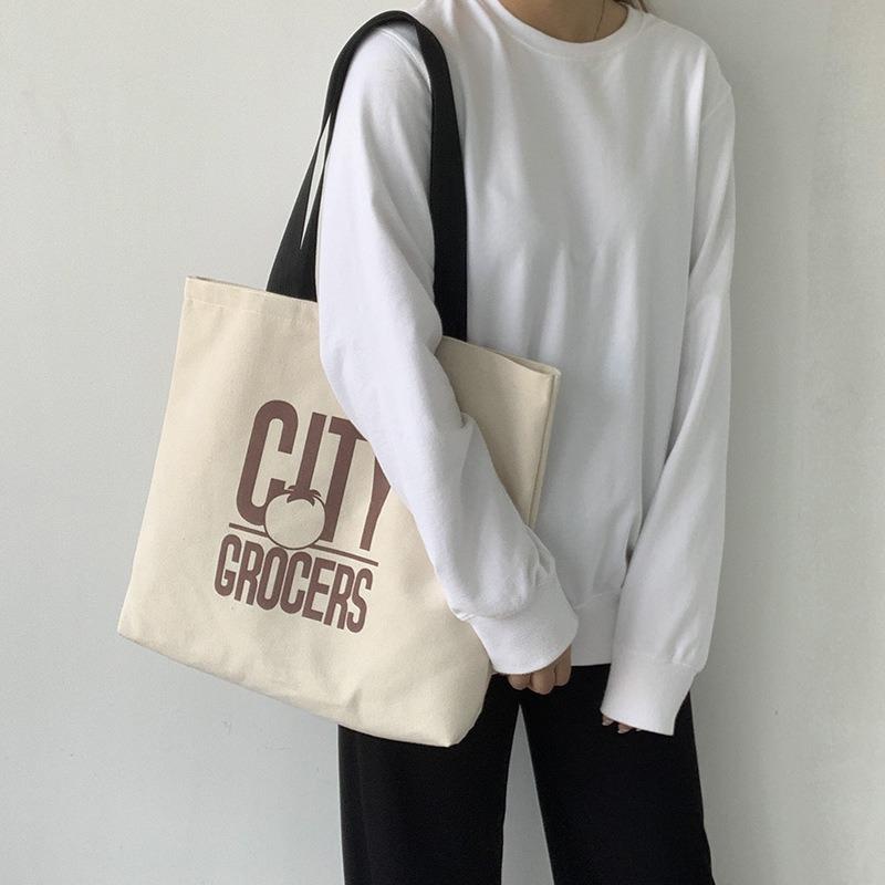 Large Capacity Canvas Bag Shoulder Simple Letter Bag