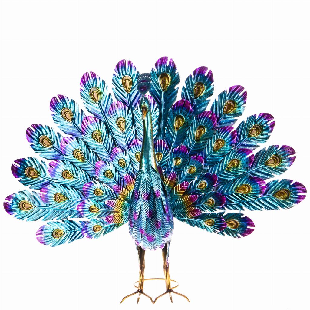 Decorative figurine peacock metal retro for living room office 56 cm