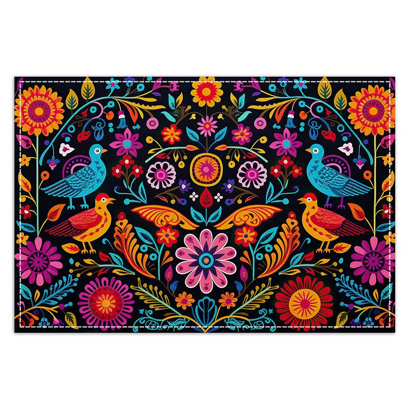 

Mexican Floral Placemats Set of 4 Dia De Los Muertos Cinco De Mayo Party Place Mats for Home Kitchen Dining Table Decoration 30X45CM-4PCS