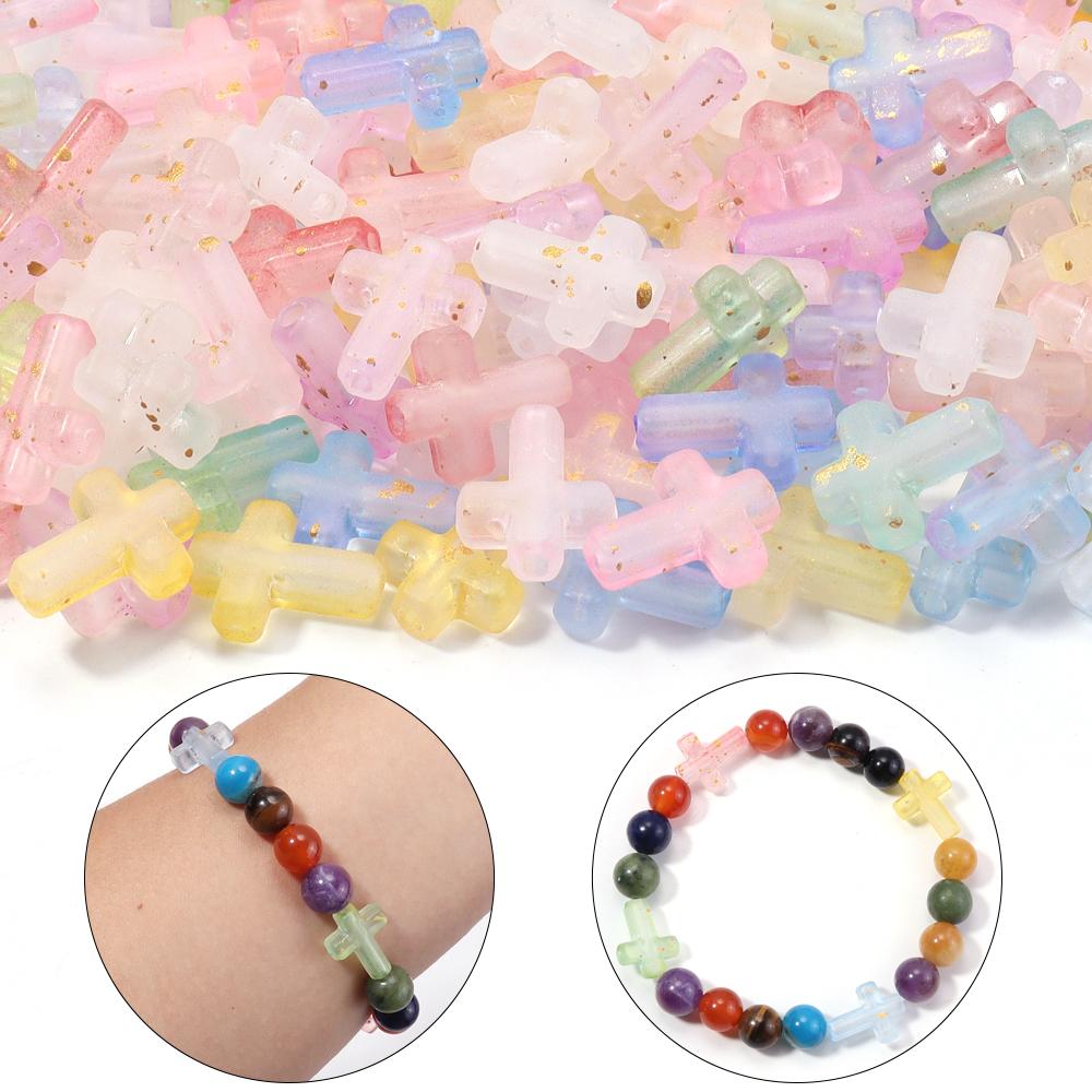 100pcs 12x15mm Cross Shape Acrylic Beads Colorful Matte Gradient Loose Bead For Jewelry Making DIY Necklace Bracelet Accessories