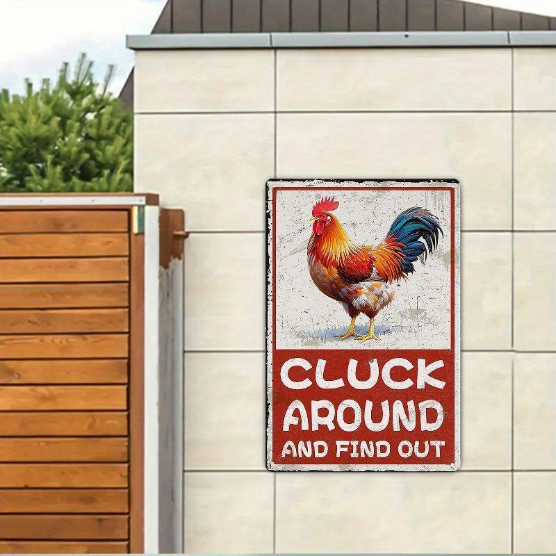 Cluck Around And Find Out Humorous Chicken Metal Tin Sign 12x8 Inch Farm Warning Poster Chicken Farm Tin Sign Home Kitchen Decor