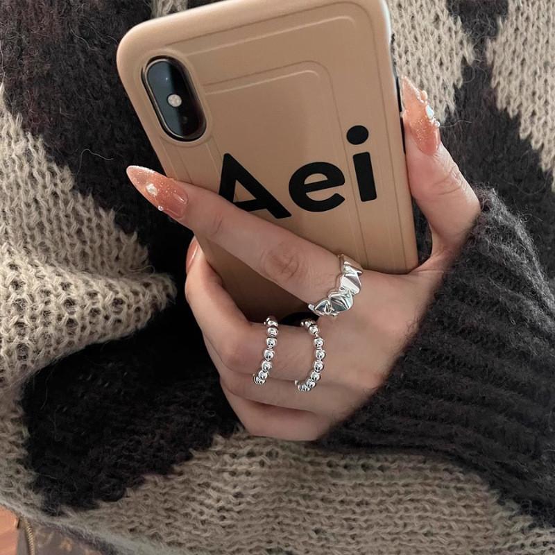 Geometric Style Adjustable Open Ring For Women Chic Minimalist Beaded Design In Silver Color Perfect For Fashionable Commute 2023 Winter Collection
