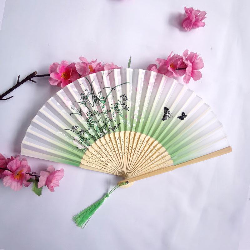 Vintage Bamboo Silk Women's Folding Fan - Portable Dance Gift