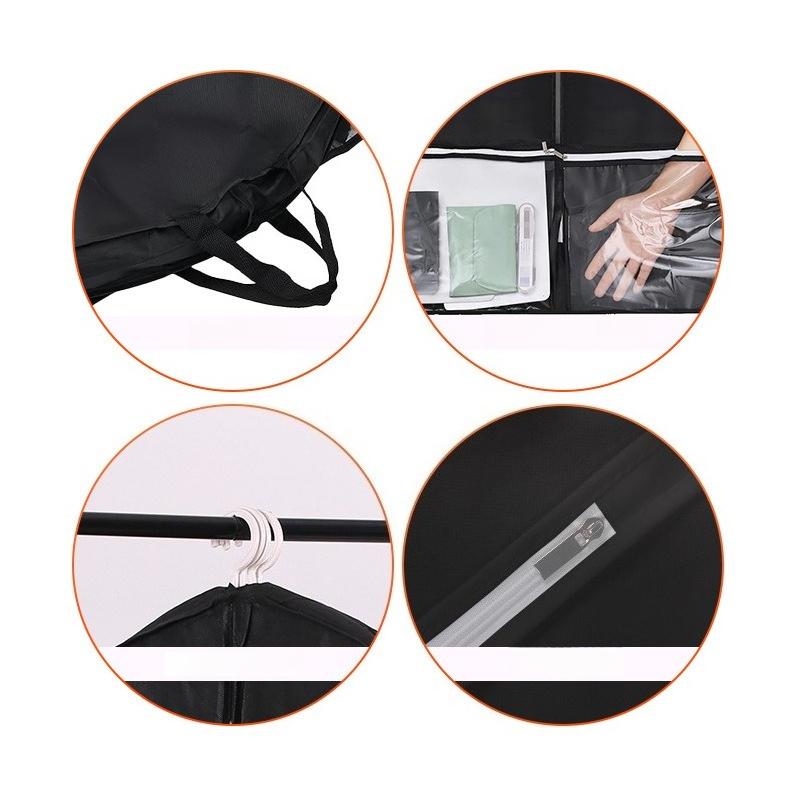 Black Polyester Garment Dust Bag with Multi Clear Pockets Hanging Clothes Storage Bag Wardrobe Clothing Protective Cover