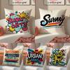 Fashionable American Graffiti Prints Pillow Case Comfort Sofa Bed Silky Elegant Invisible Zipper Decorative Cushion Cover