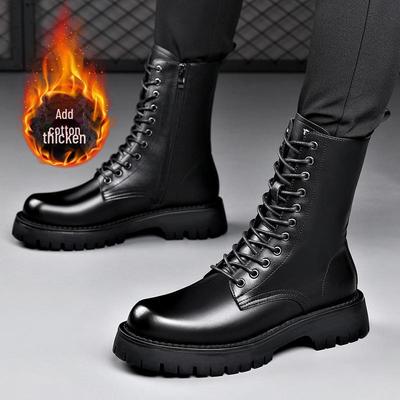 Stivali Martin da Uomo Stile Britannico a Collo Alto - Calore in Velluto Autunno/Inverno, Design Motociclistico con Suola Spessa Aumenta Altezza