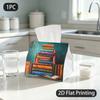 1pc Tissue Box, Oil Painting Vintage Books Literary Warmth Pattern, 2D Flat Printing, Polyester Material, Can Be Folded, Tissue Holder, for Washrooms