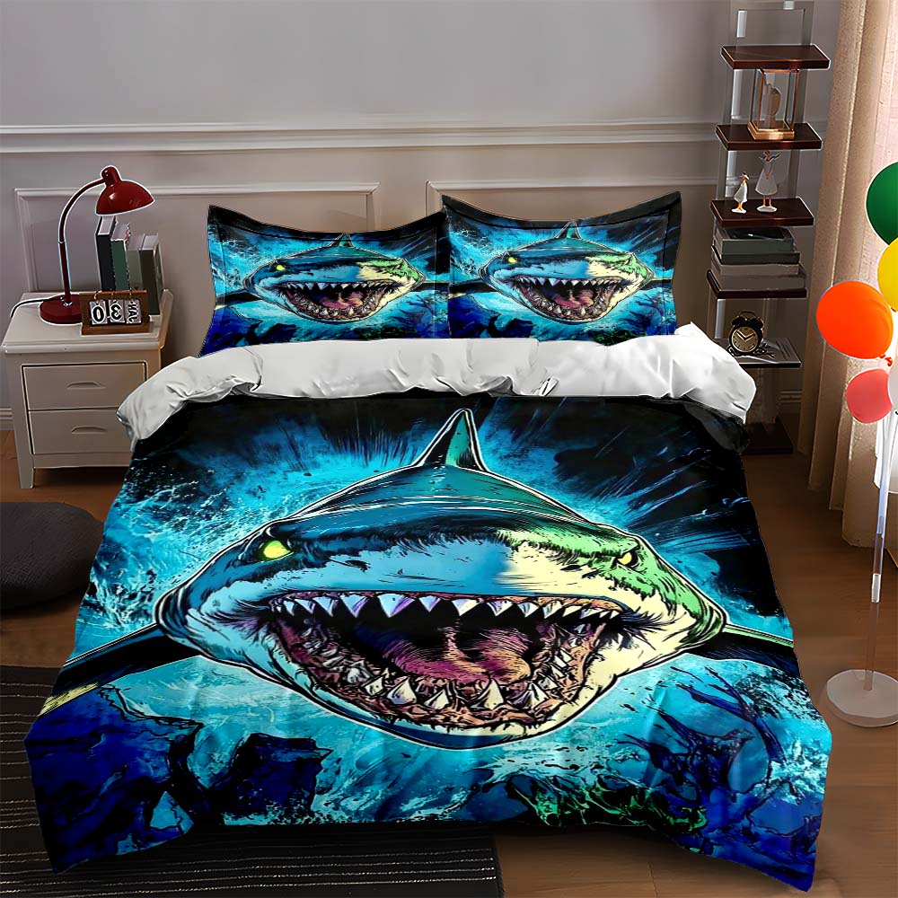 

Aggressive shark underwater theme. Bedding sets Duvet cover sets Duvet covers Pillowcases(1 * Duvet Cover 2 * Pillowcases, without duvet insert) 135x200cm