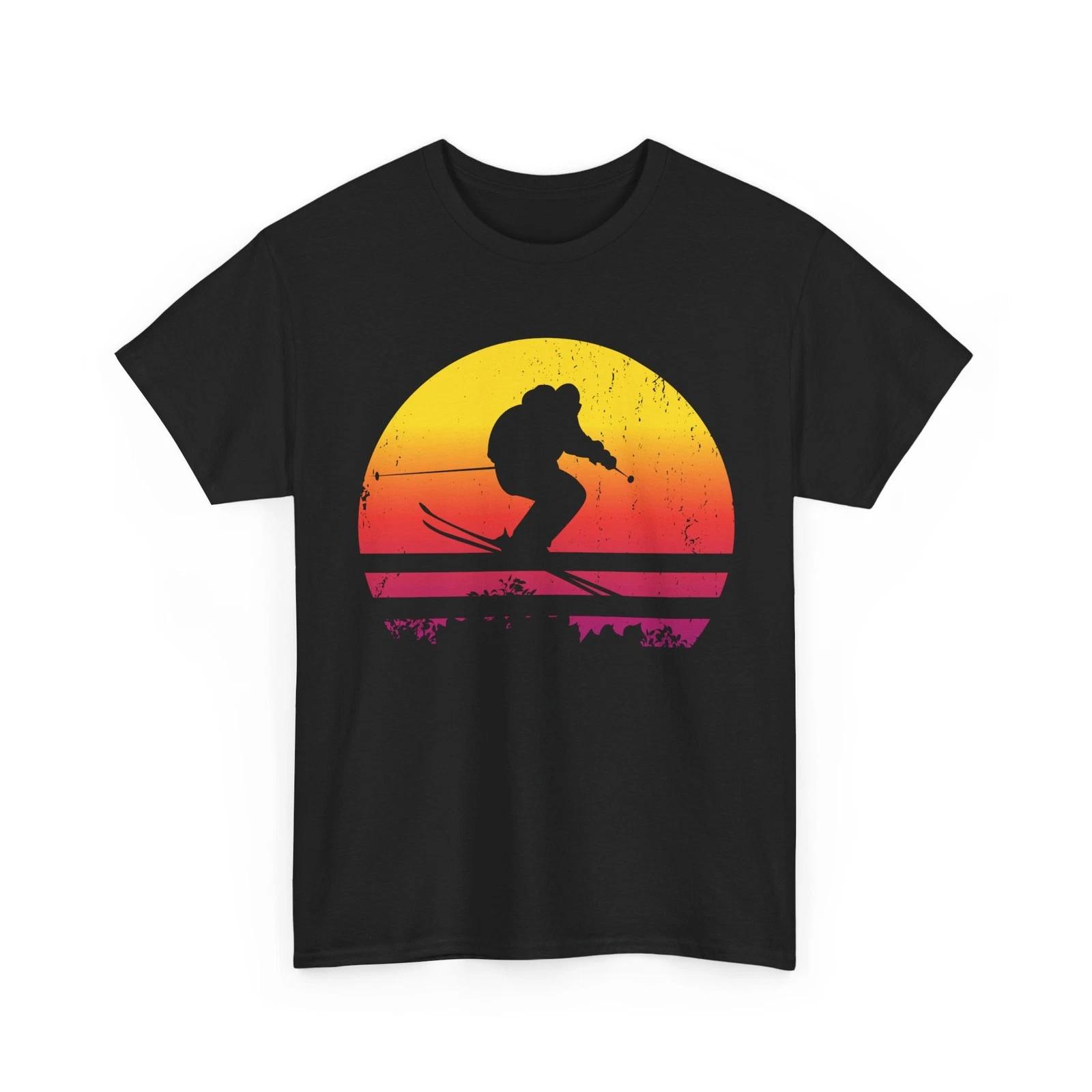 

Skiing Shirt, Skier Downhill Winter Sports Lovers Ski Sunset Women Men Shirt 2XL