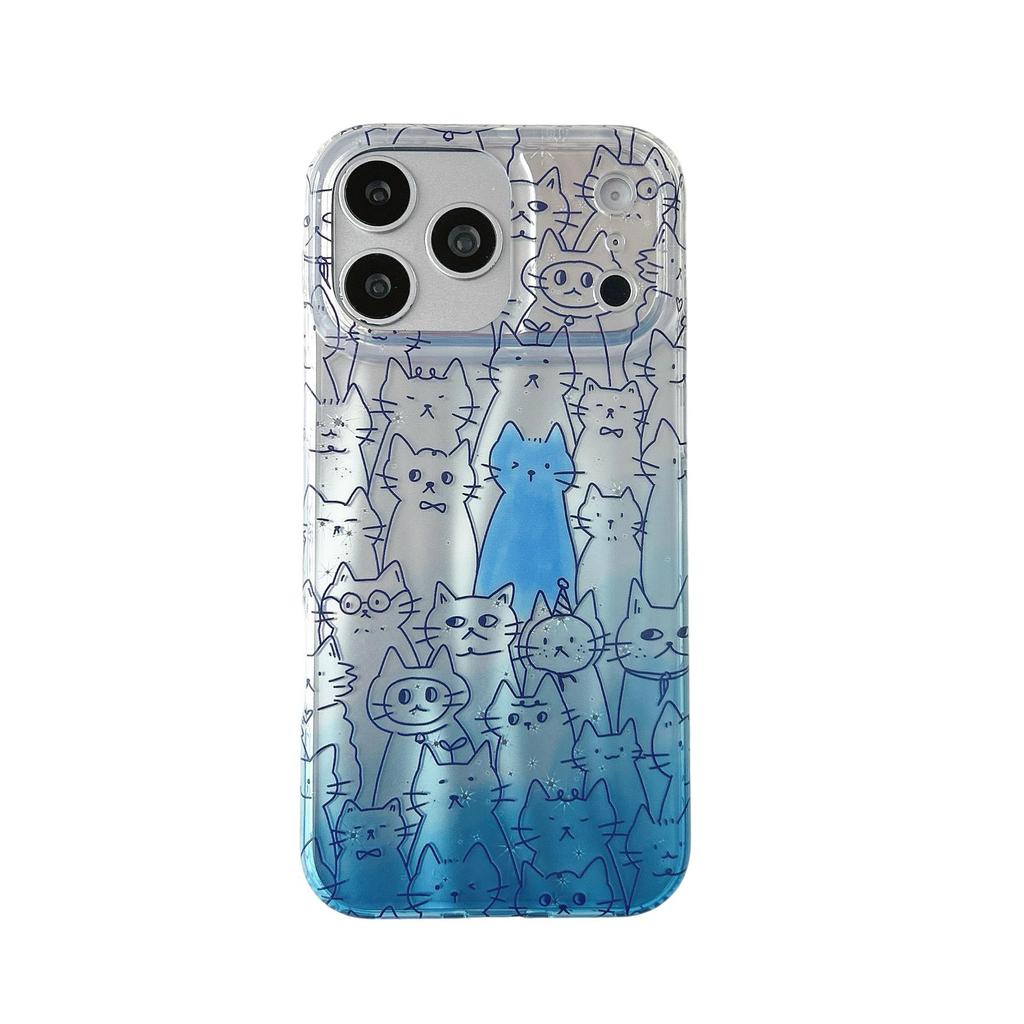 Blue Cat Design Phone Case for iPhone 16/17 Pro Max (Laser IMD 15/14)