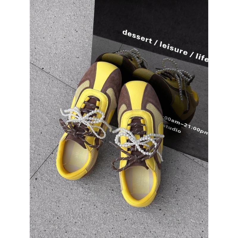 

Wind color matching women s spring new mesh breathable pearl shoelaces niche shoes flat baseplate shoes 40