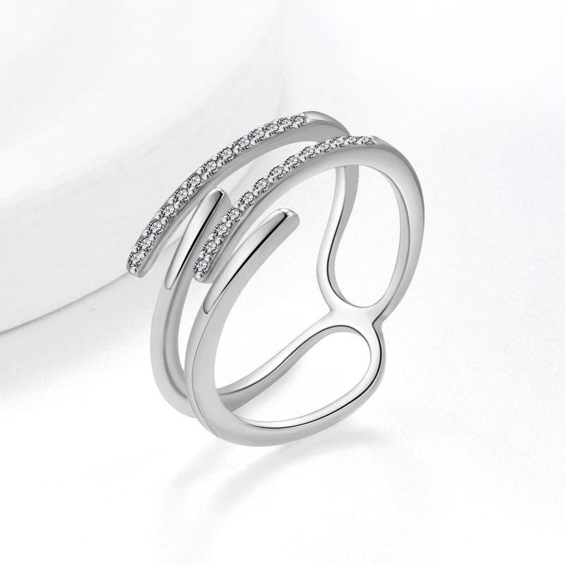 925 Sterling Silver Jewelry Luxury Crystal Double Staggered Finger Rings for Women Wedding Party Jewelry For Girls Friend Gift