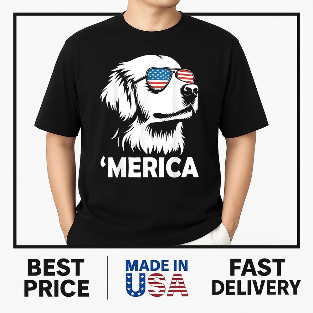 Merica - Patriotic American Flag Golden Retriever Dog Lover T-Shirt ON TREND Unisex T-Shirt S