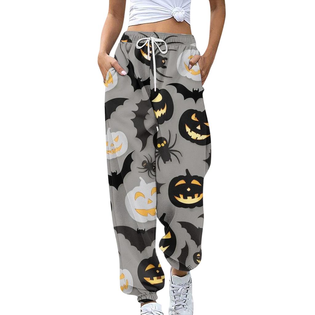 Women's Sports Pants With Pockets Fashion Halloween Print Elastic Waist Pants Casual Sweatpants Pants