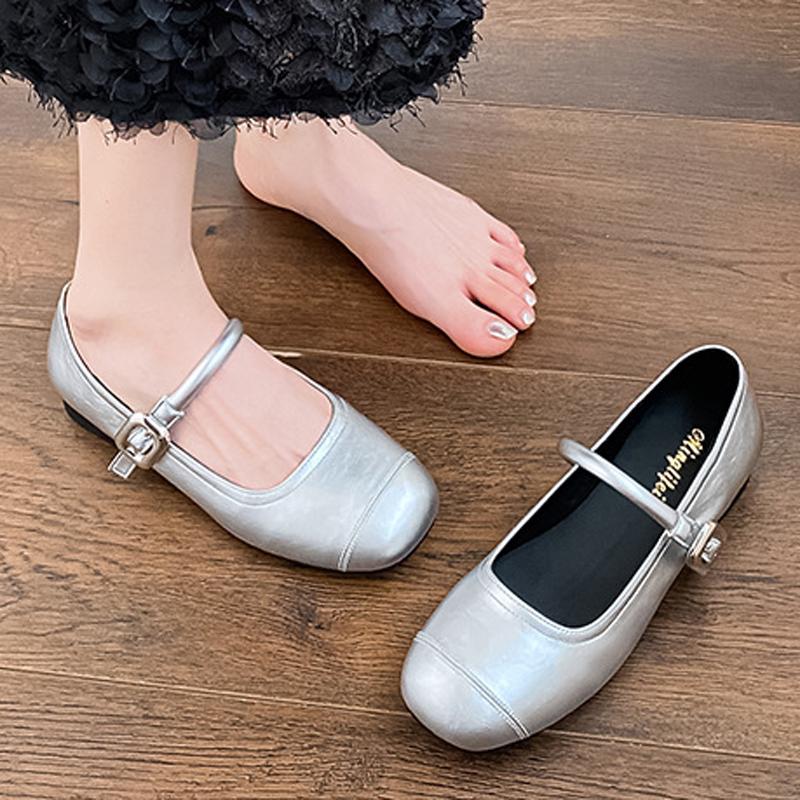 Fashion 2025 Silver Traf Mary Janes Women Shallow Square Toe Flats Ballet Shoes Ladies Girls Lolita Loafers Soft Cozy Barefoot Mocasines