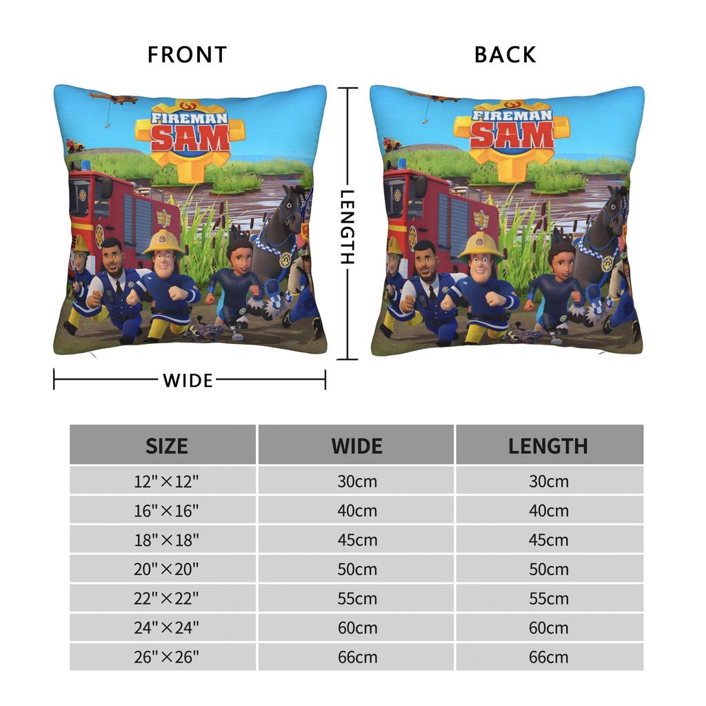 Fireman Sam Square Pillow Case Firefighters Cartoon Cushion Covers Awesome Zippered Decorative Pillowcase for Sofa 40*40cm