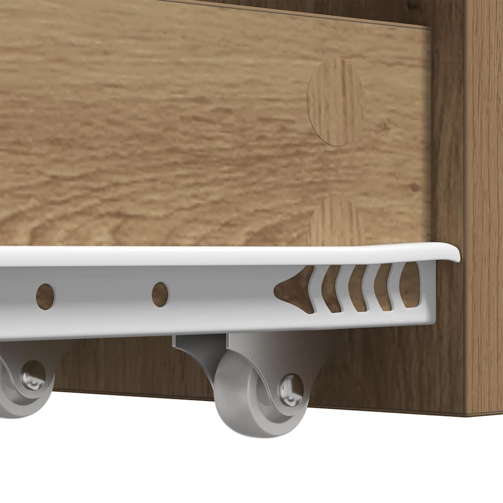 Narrow Bathroom Cabinet with Casters Artisan Oak Wood Based Material