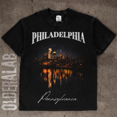 Philadelphia Skyline Halftone PNG Design | Vintage Black T-Shirt and Kids Tshirt Transfer (Digital Download)