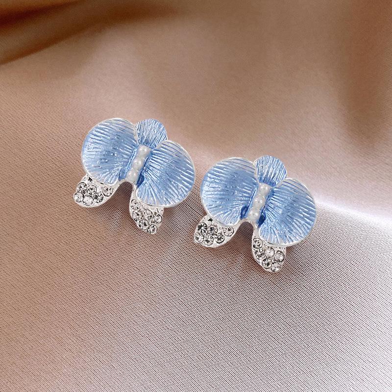Butterfly Flower Rhinestone Enamel Pearl Earrings - 2025 Women's Light Luxury Stud Accessories