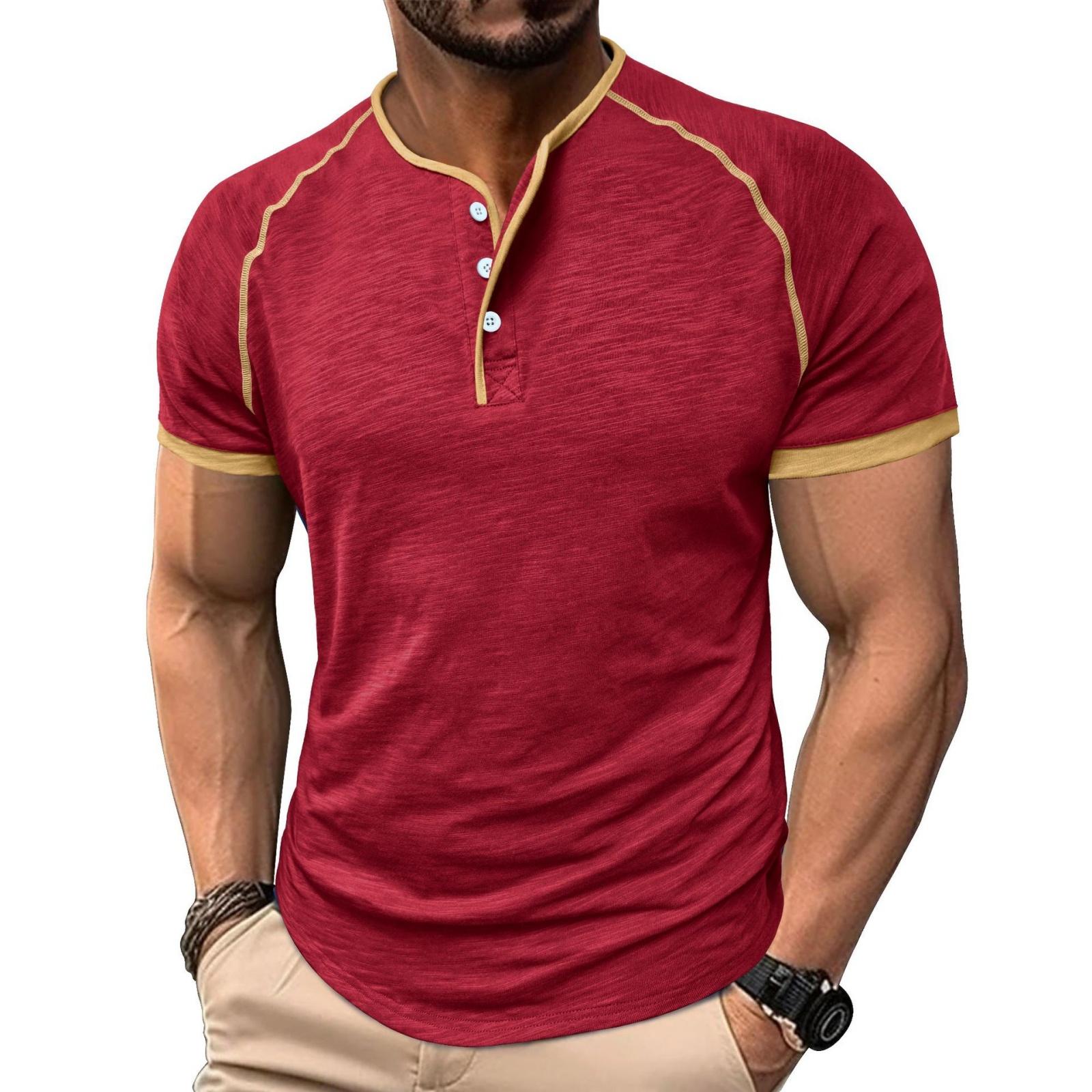 Men s Casual Color-block Sports T-shirt - Men s Round-neck Short-sleeved Top XL