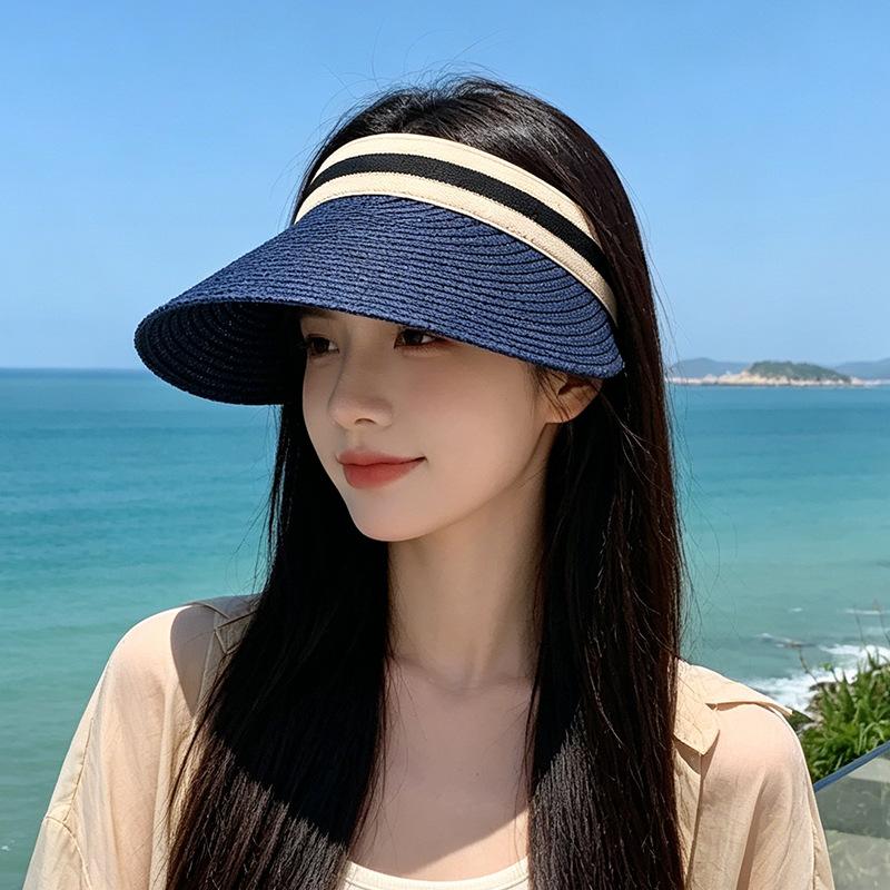 Empty top hat  protection big brim sun hat headband type face small sun hat women