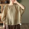 Taglie Forti Donne T-Shirt Retro in Cotone Lino Casual Ampia Girocollo Manica Lunga Magliette Primavera Estate Top Basic Camicie
