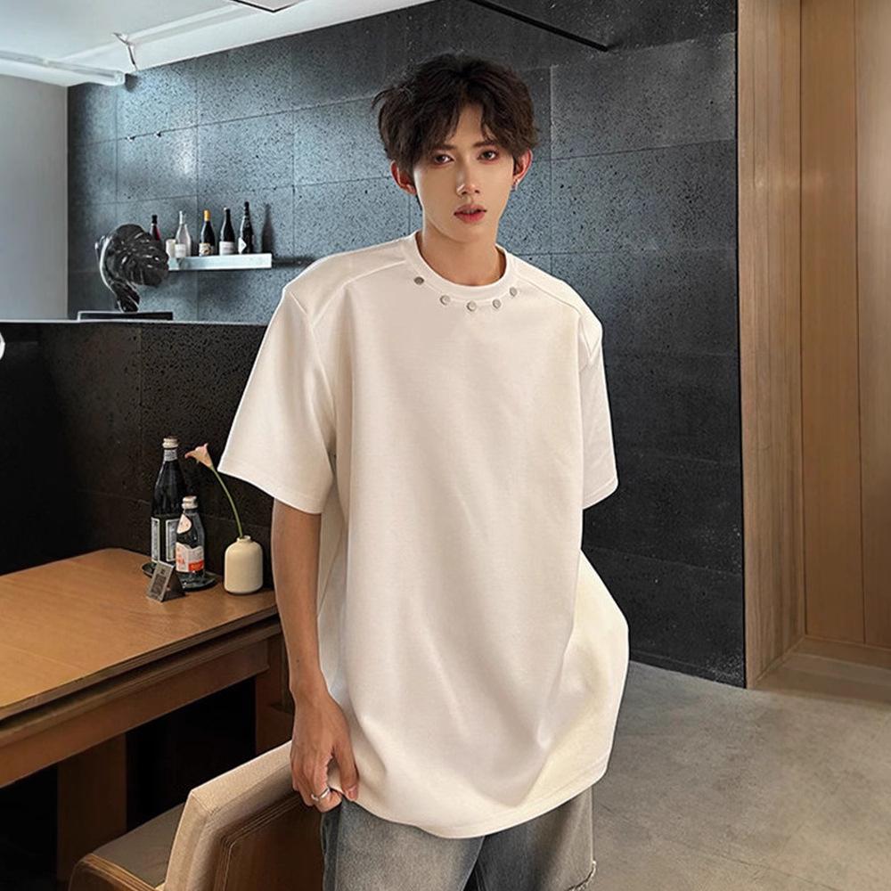 

Мужская футболка 250 г с маленьким воротником, металлической пряжкой и подплечниками - Тяжелая, Дизайн высокого класса M белый