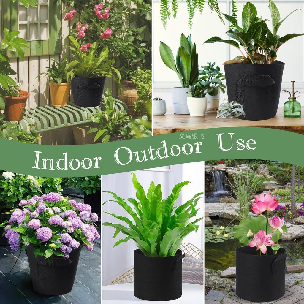 2 Gallon Black Felt Grow Bags, Breathable Eco-Friendly Reusable Seedling Pots, Garden Planting Bags for Pond Aquatic Plants