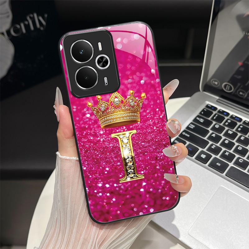 For Oppo Realme 14 14T 5G Case RMX5075 RMX5078 Fashion Letters Shockproof Tempered Glass Cover For Realme14 Realme14T 5G Pouch