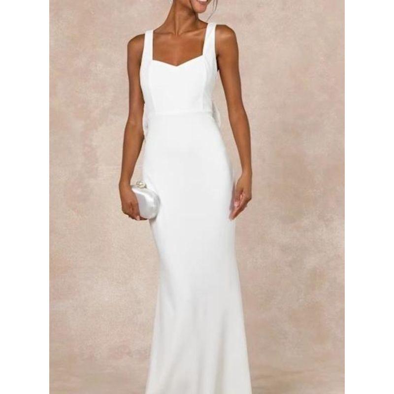 Export Single Lu's Pure White Fairy Spaghetti-Strap Trailing Annual Party Party Bare Back Bows Dress Evening Dress