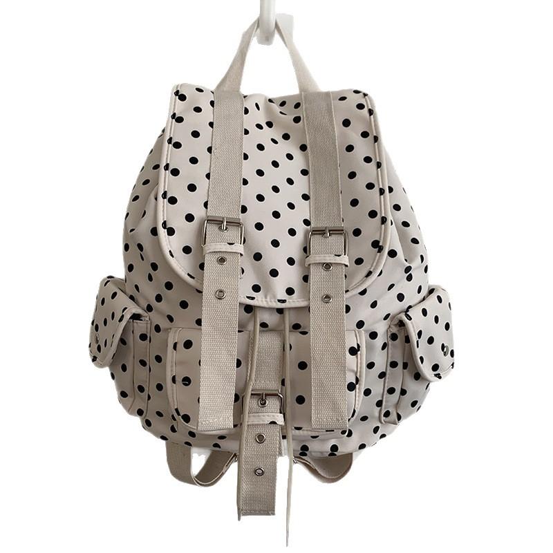 Korean Version of College Style Casual Schoolbag Women's 2025 New Canvas Bag Polka Dot Printed Backpack One Piece