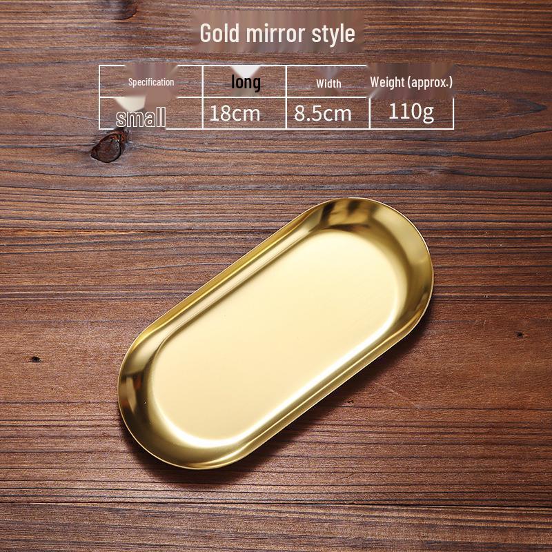 Japanese Retro Stainless Steel Oval Accessory Tray - Creative Gold Dessert and Towel Plate