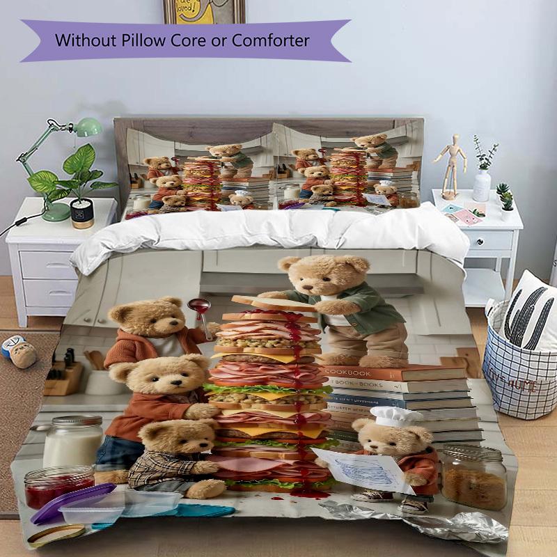3pcs Anime Teddy Bear Bedding Set - Includes One Quilt Cover and Two Pillowcases (No Core) - Perfect for Bedroom and Guest Room Decoration,
