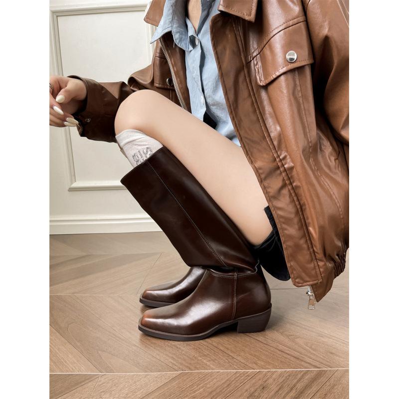 

Квадратный носок толстый каблук высокие сапоги рыцарские сапоги женские осенне-зимние на толстой подошве толстые ноги тонкие сапоги с широким голенищем 40 коричневый