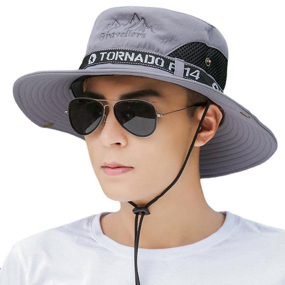 

Simple Adjustable Climbing Outdoor Letter Fishing Man Sun Hat Cotton Large Brim Cap Bucket Hat светло-серый
