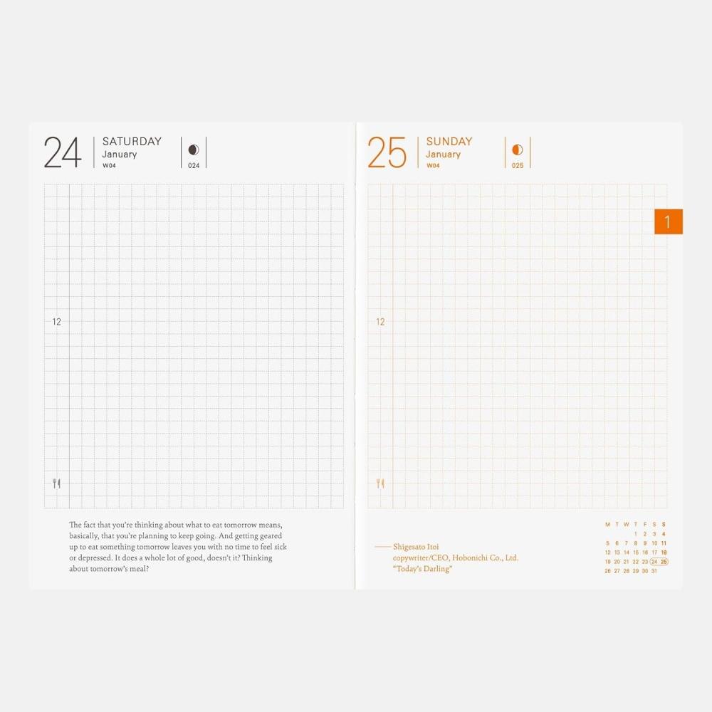 Hobonichi Notizbuch 2026 Hauptteil Planer [A6 1 Tag 1 Seite Englisch Januar Montag Start] A6 Planer Englisch