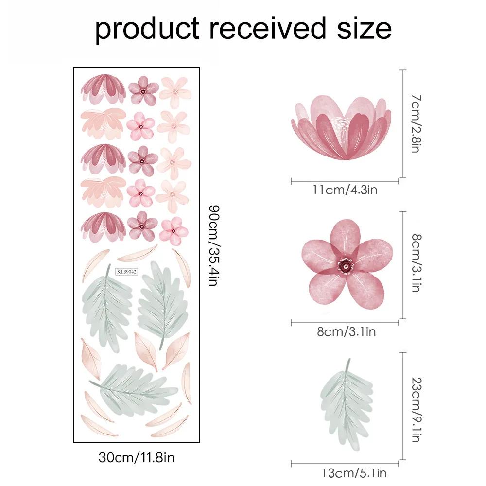 Boho Pink Floral Botanical Wall Stickers Decoration for Kids Room Living Room Interior House Decor Vinyl Wall Decals Art Mural