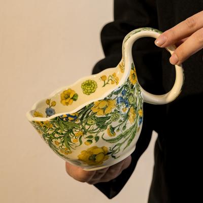 Keramiktasse Henkeltasse mit Löffel Frühstückstasse Müslischale Tasse für heiße Milch blühende Kaffeetasse Untertasse Schale