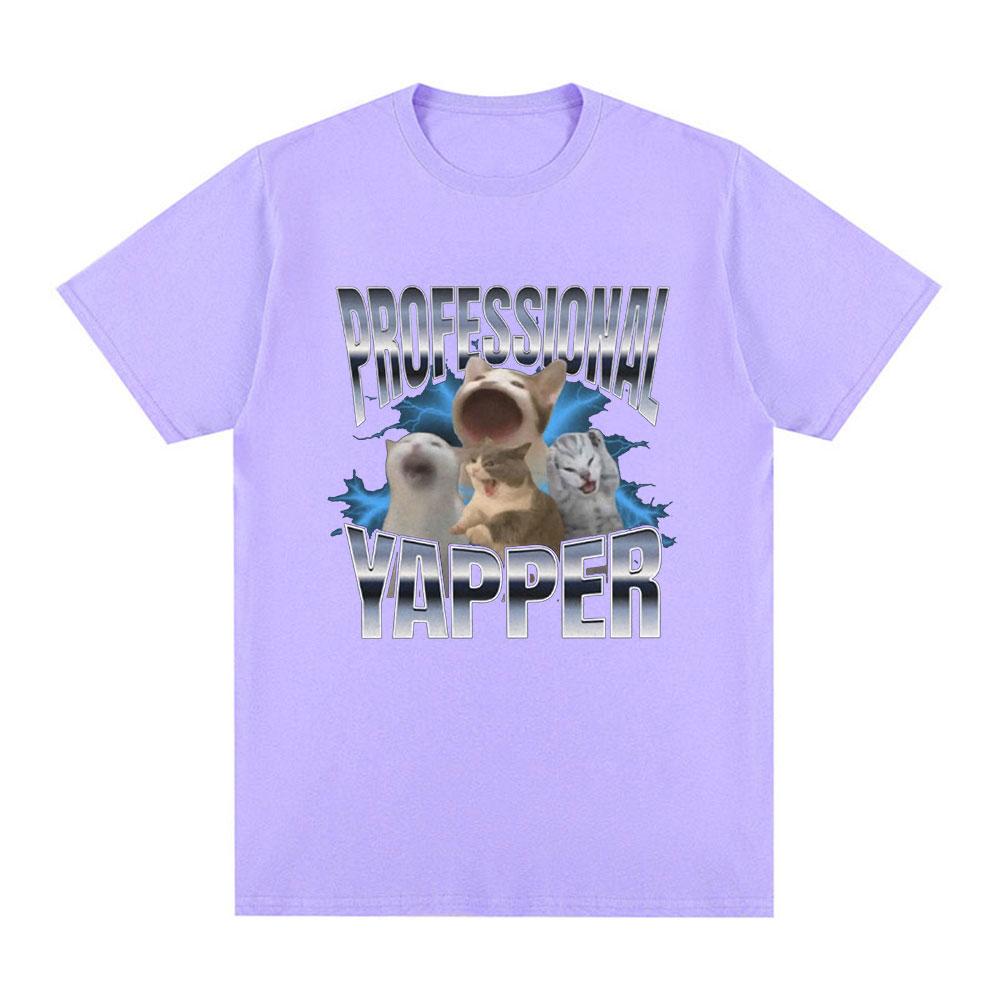 Professional Yapper Funny Cat Meme T Shirt Unisex Women Fashion Vintage Short Sleeve T-shirt Casual Cotton Cozy Oversized T Shirts