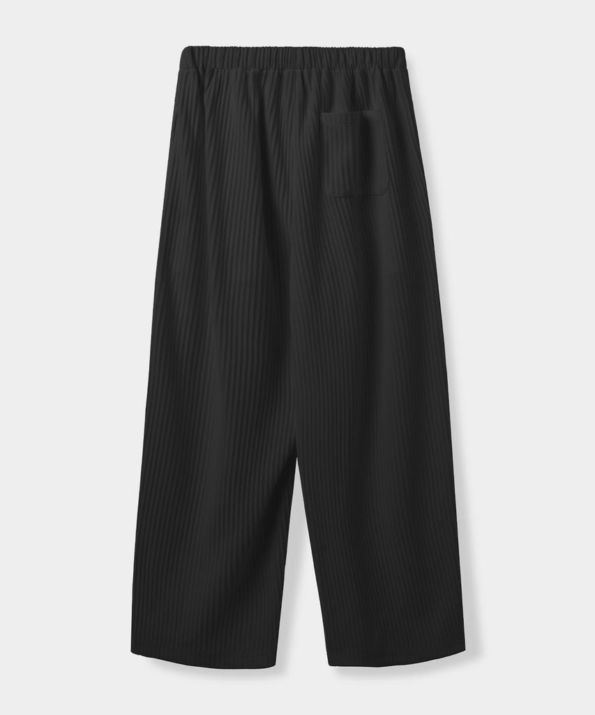 Yujen Double-Pleated Wide Pleated Elastic Waist Pants_Black
