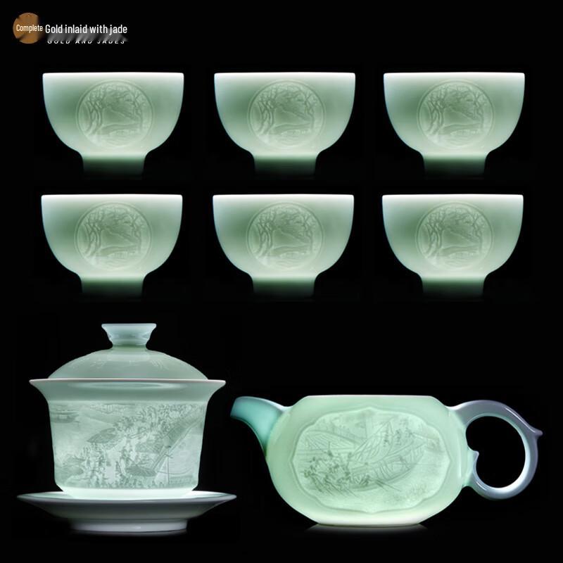 Jingdezhen Yingqing Porcelain Kung Fu Tea Set - Along the River Qingming Design