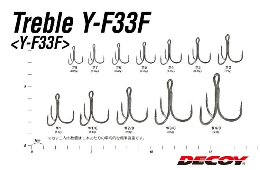 Decoy Y-F33F Treble Hook Fine Wire Treble Hooks Size 2 (7691)