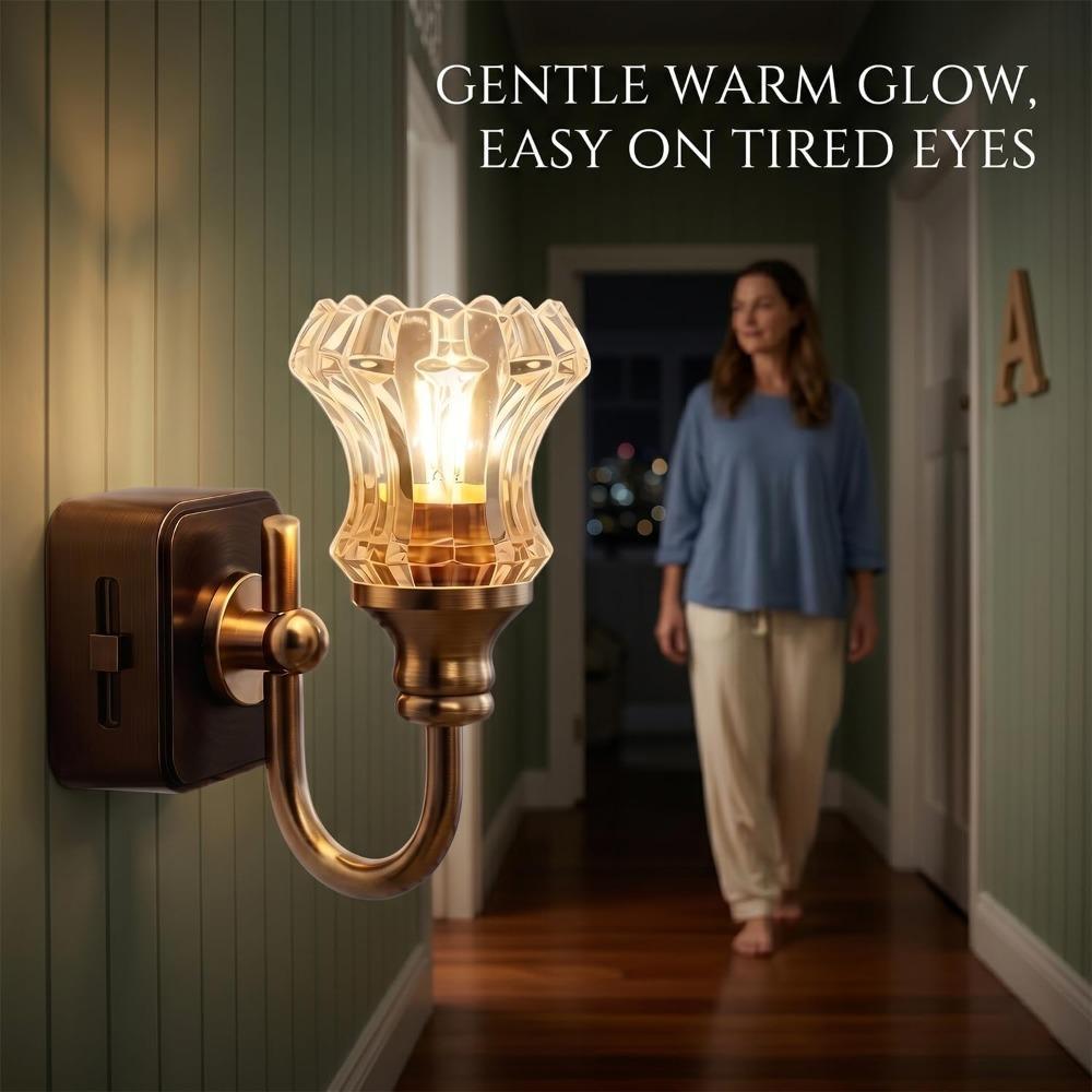 Wandleuchte im Retro-Stil, Steck-Nachtlicht, USB-betrieben, mit Schalter, Glaslampenschirm in Warmlicht, Wandleuchte im Landhausstil.