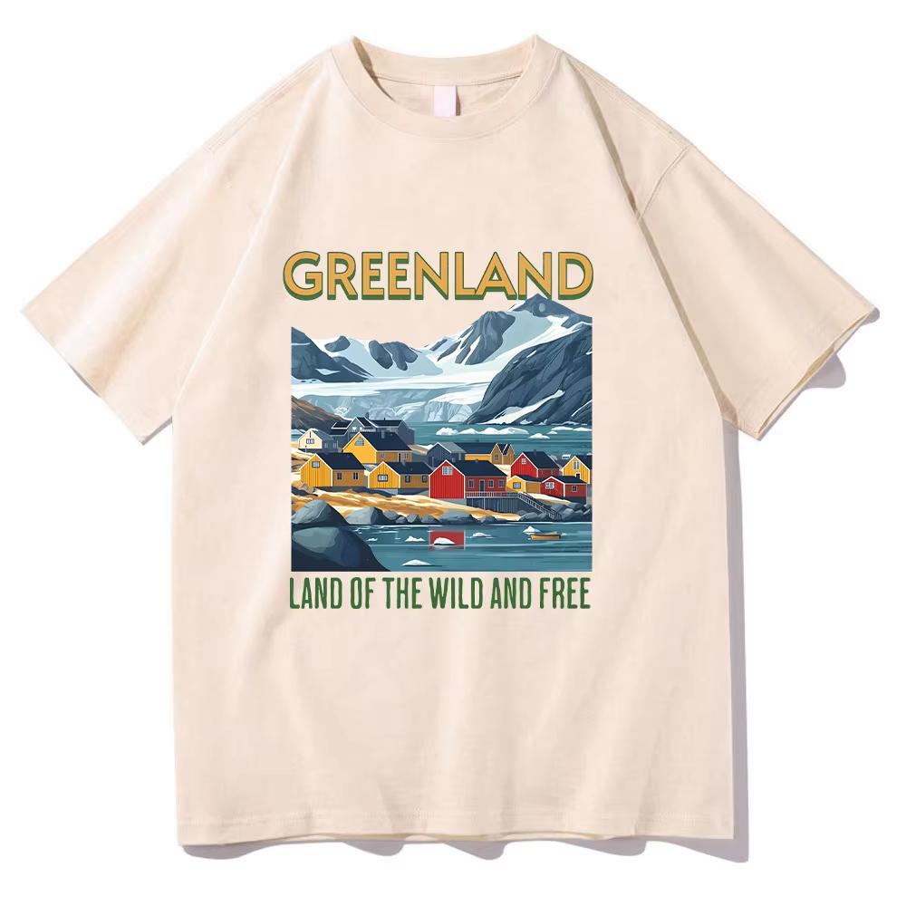 Greenland Tshirt Greenland Land Of The Wild And Free Graphic Tee High Quality Cotton Women Men Round Neck Short Sleeve Clothes