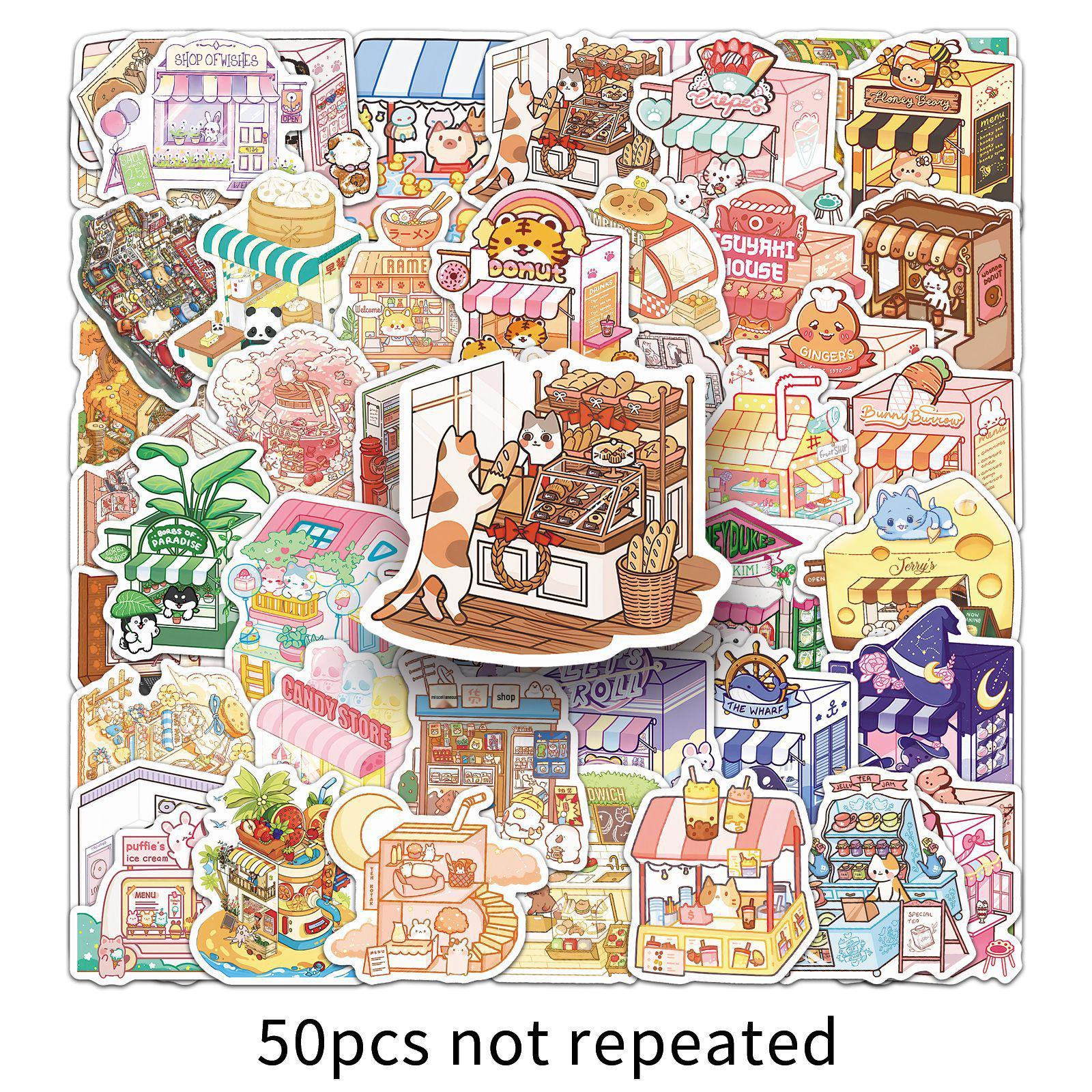 50 Q Version Cute Animal Shop Stickers for Notebooks, Phones, and DIY Decor