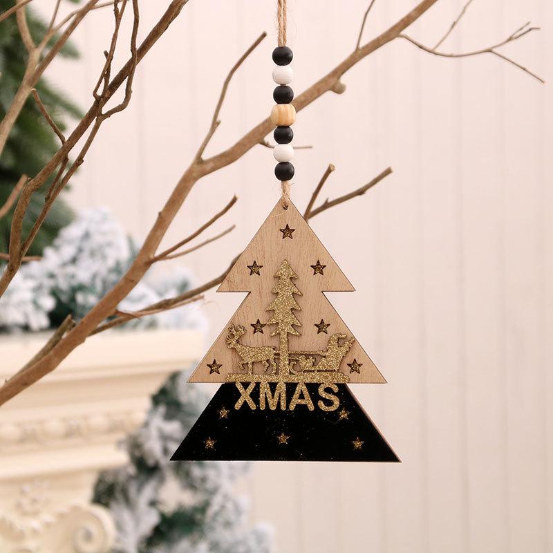 High-Grade Black and Gold 3D Wooden Christmas Tree Ornaments