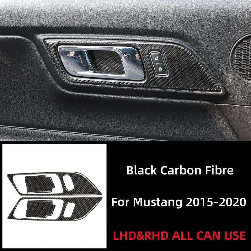 For Ford Mustang GT 2015 - 2025 Carbon Fiber Styling Interior Stickers Car Door Handle Frame Decoration Stickers Trim Cover