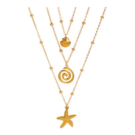 Colar Costeiro de 3 Camadas para Mulheres Pingente de Estrela do Mar Concha Tartaruga Colar de Férias de Verão Joia de Férias na Praia Presente